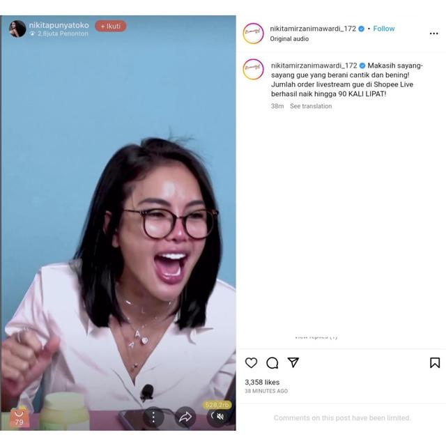 Nikita Mirzani Pecahkan Rekor Order Naik 90 Kali Lipat di Shopee Live
