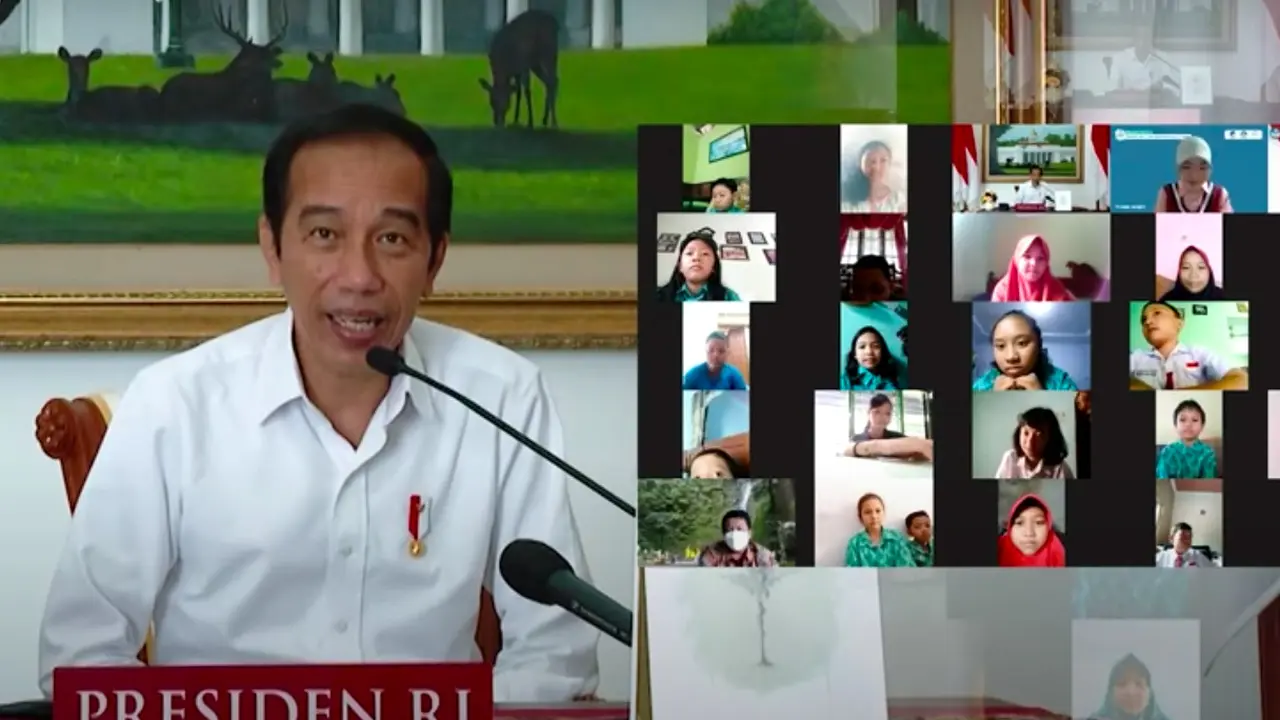 Presiden Jokowi bertemu dengan siswa SDN Sudimara Jawa Tengah dalam rangka peringatan Hari Anak Nasional 2021. (Istimewa)