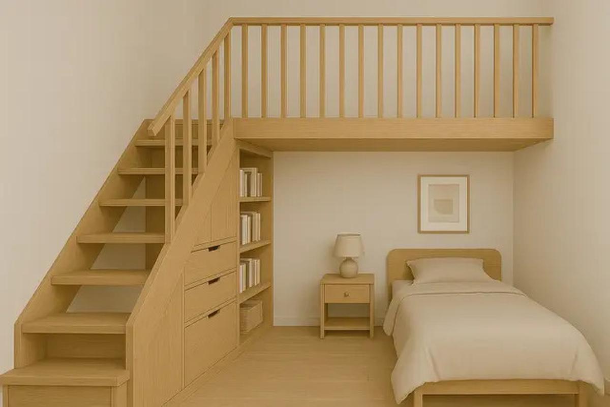 Desain Tangga untuk Kamar Mezzanine yang Unik dan Tampak Estetik
