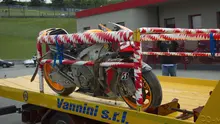 Motor Marc Marquez ringsek ketika mengalami kecelakaan di Sirkuit Mugello, Italia tahun 2013. (Zimbio)