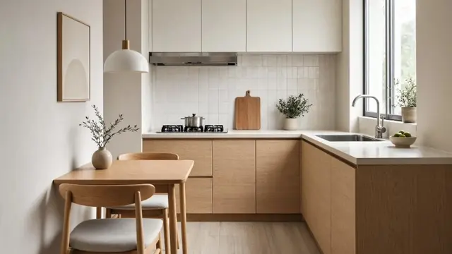 Desain Dapur Minimalis 3x2 Tetap Lega dengan Meja Makan Mini (AI Generated)