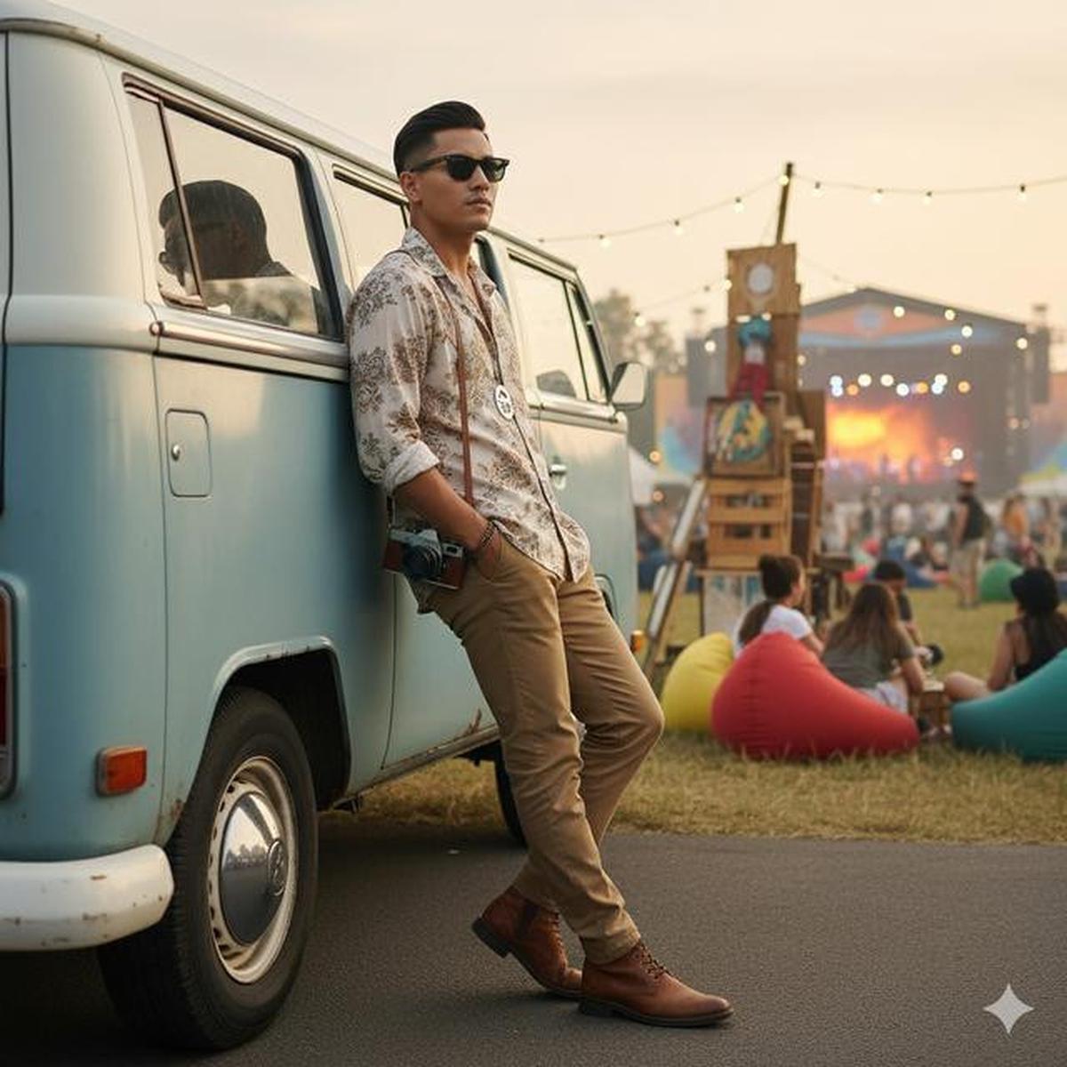 Prompt AI Edit Foto Festival Musik Gaya Boho Outdoor untuk Konten Media Sosial