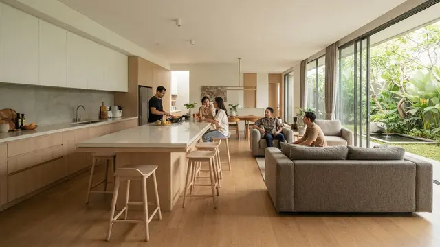 Ide Desain Dapur dan Ruang Tamu Menyatu untuk Rumah Modern