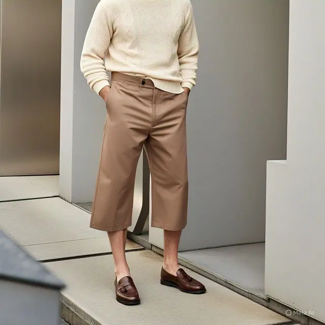 Celana Kulot Coklat Muda dengan Sweater Rajut
