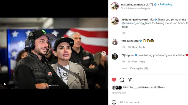 Nikita Mirzani bertemu pembalap John Hopkins di Portugal (Foto: Instagram nikitamirzanimawardi_172)