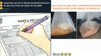 Cerita kocak dari warganet saat hilangkan Tupperware milik ibu. (Sumber: Twitter/@aqlfrnlf)