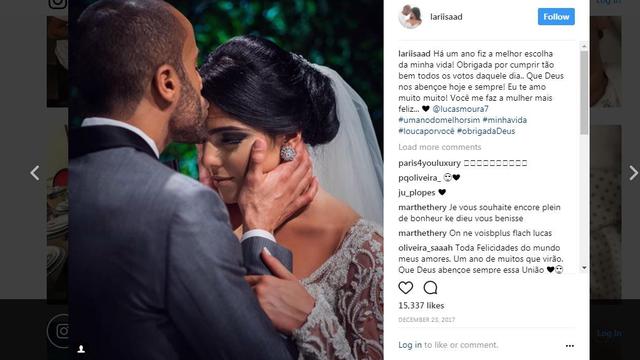 Lucas Moura dan istrinya, Larissa Saad