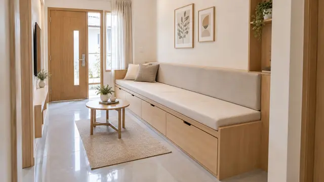 Model Ruang Tamu dengan Bangku Built-in