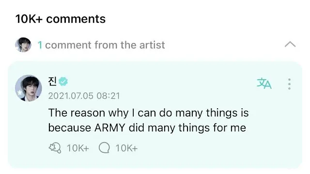 Komentar Jin di Weverse Kepada ARMY.
