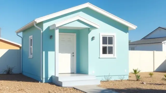 Rumah Biru dengan Fasad Sederhana