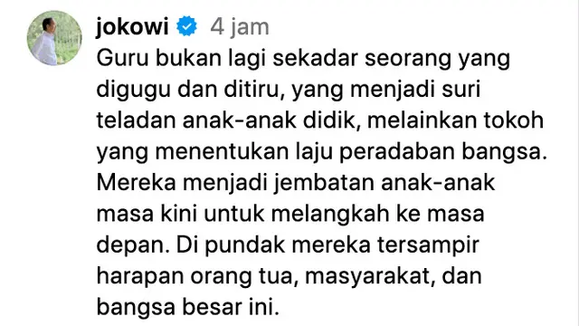 Unggahan Jokowi. (Foto: Dok. Instagram @jokowi)