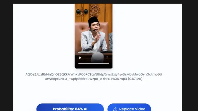 Video klaim Gus Iqdam akan memberi bantuan kepada masyarakat untuk bayar utang hingga modal usaha menunjukkan hasil AI. (Foto: tangkapan layar truthscan.com)