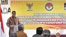 Ketua Bawaslu RI Muhammad, memberikan sambutan dalam acara penyerahan arsip statis penyelesaian sengketa pemilu di Kantor Bawaslu, Jakarta, Jumat (8/5/2015).  (Liputan6.com/Andrian M Tunay)