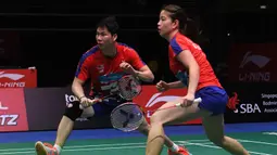 Goh Soon Huat/Lai Shevon Jemie. Pasangan ganda campuran Malaysia yang diunggulkan di posisi ke-8 ini harus mengakui kemenangan pasangan Inggris, Callum Hemming/Jessica Pugh dengan rubber game 21-14, 13-21 dan 12-21. Kedua pasangan belum pernah bertemu sebelumnya. (AFP/Roslan Rahman)