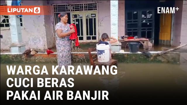 Krisis Air Bersih, Warga Karawang Cuci Baju Pakai Air Banjir