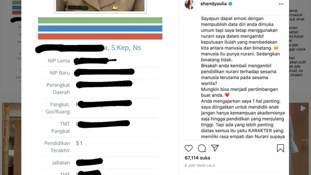 Unggahan Shandy Aulia terkait penghina anaknya. (Foto: Instagram @shandyaulia)