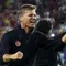 Pelatih Kanada, Jesse Marsch merayakan kemanangan timnya atas Venezuela pada laga perempat final Copa America 2024 di AT&T Stadium, Arlington, Texas, Sabtu (06/07/2024) WIB. (AP Photo/Richard Rodriguez)