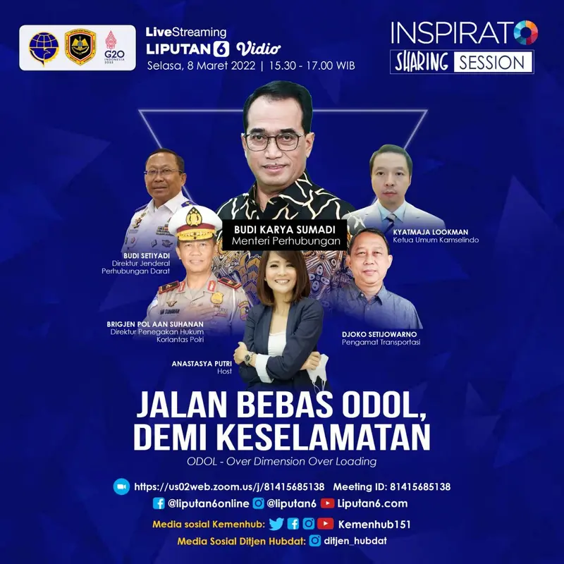 Kemenhub menggelar Webinar bertajuk “Jalan Bebas ODOL Demi Keselamatan” yang ditayangkan secara langsung melalui Youtube “Kementerian Perhubungan RI. Akan Hadir Menteri Perhubungan Budi Karya Sumadi sebagai keynote speaker.