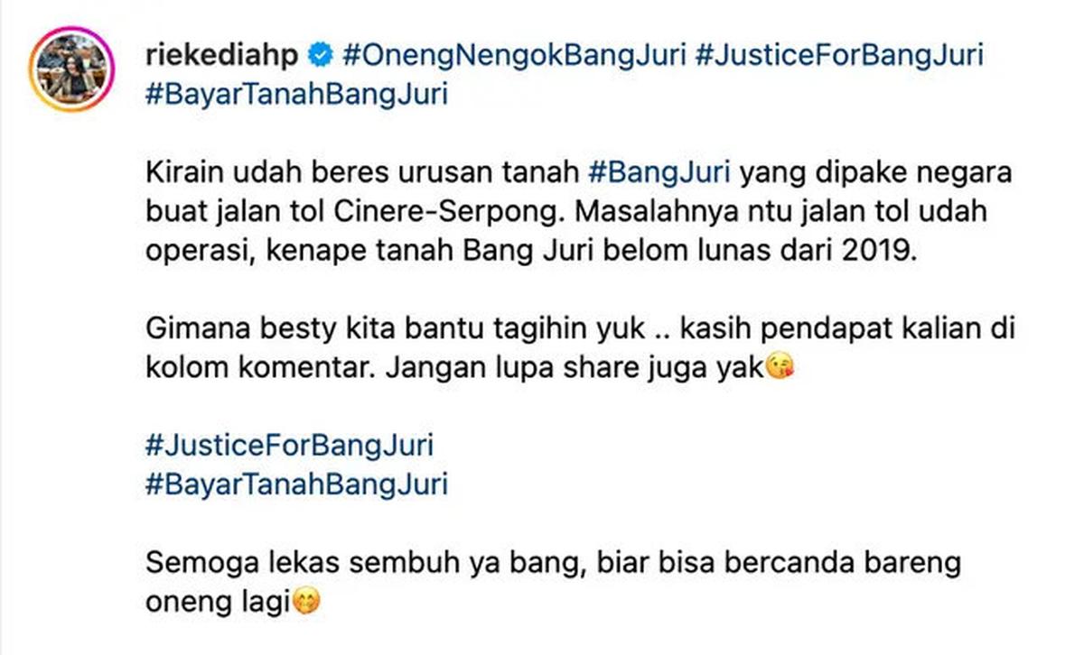 Rieke Diah Pitaloka Sebut Ganti Rugi Tanah Mat Solar yang Dipakai untuk Tol Cinere-Serpong Belum Lunas