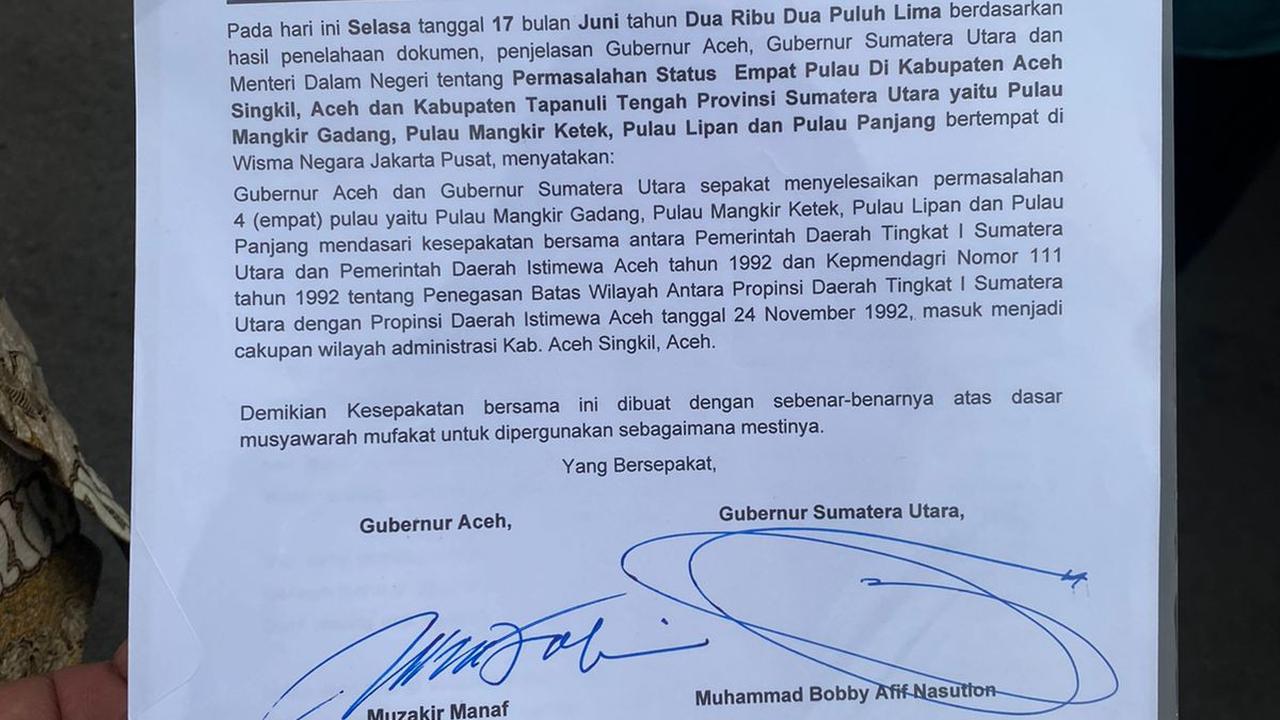 Isi Kesepakatan Muzakir Manaf dan Bobby Nasution soal Polemik 4 Pulau Aceh-Sumut