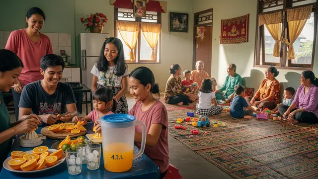 Es Jeruk Peras untuk Tamu yang Datang Bergantian