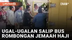 Aksi sebuah mobil box ugal-ugalan saat di jalan hendak menyalip bus rombongan jemaah haji mengundang perhatian