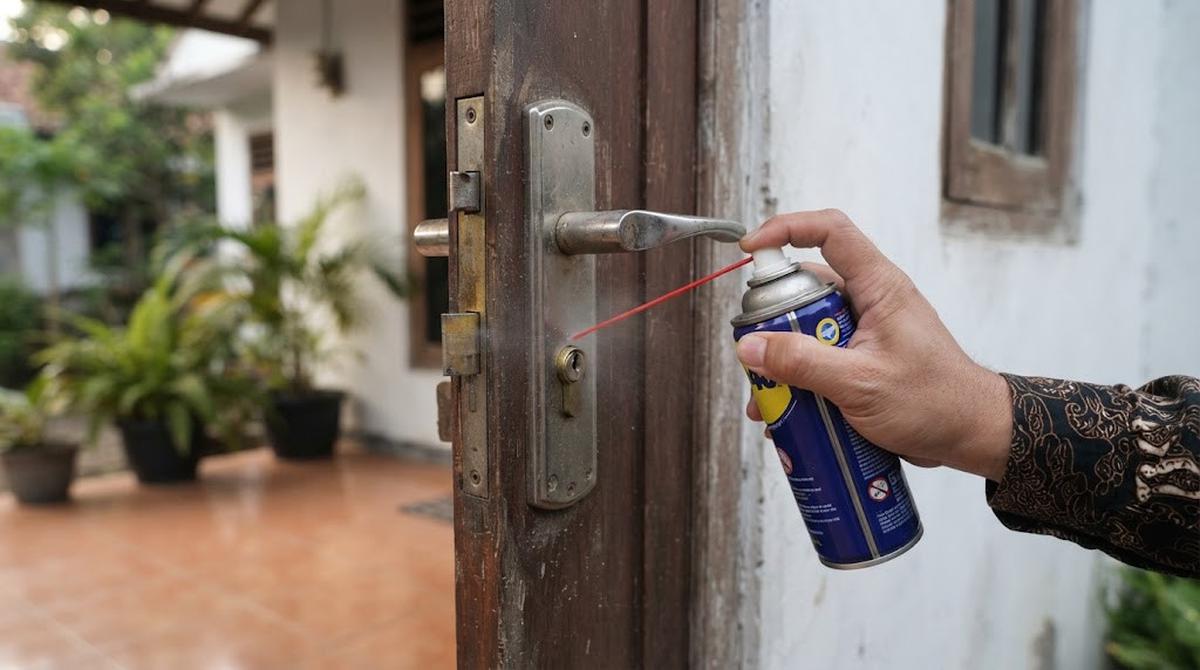 Menyemprotkan Cairan Pelumas Anti Karat
