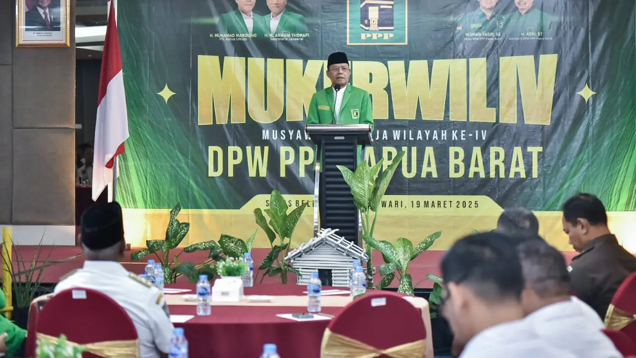 Plt Ketua Umum Partai Persatuan Pembangunan (PPP) Muhamad Mardiono menghadiri dan membuka Musyawarah Kerja Wilayah (Mukerwil) ke-IV DPW PPP Papua Barat, di Manokwari, Rabu (19/3/2025) (Istimewa)
