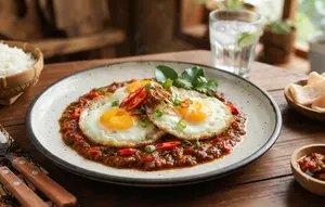 Resep Telur Ceplok Bumbu Rujak, Rasa Pedas Manis Asam Gurihnya Nagih