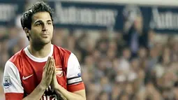 Reaksi dari gelandang dan kapten Arsenal Cesc Fabregas pada partai Liga Premier melawan Tottenham Hotspur di White Hart Lane, 20 April 2011. AFP PHOTO/ADRIAN DENNIS