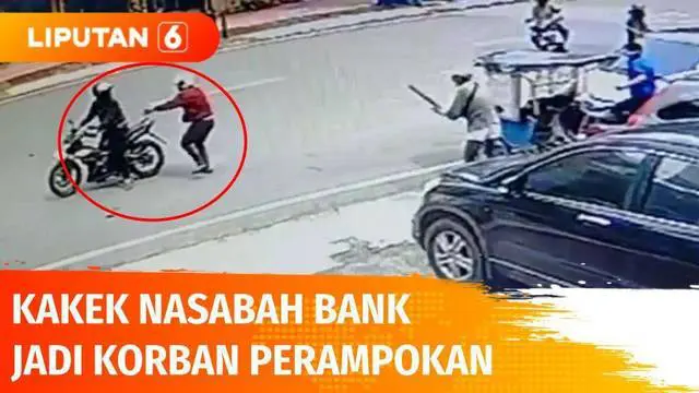 Aksi perampokan terhadap kakek, nasabah sebuah bank swasta di Makassar terekam kamera pengawas. Setelah mengambil uang dari bank, pelaku menggasak uang jutaan rupiah dalam kantong plastik. Satpam yang mencoba menangkap pelaku, ditusuk senjata tajam.