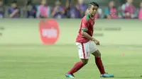 Pemain Timnas Indonesia U-23, Febri Haryadi saat melawan Bahrain pada laga PSSI Anniversary Cu 2018 di Stadion Pakansari, Bogor, (26/4/2018). Bahrain menang 1-0. (Bola.com/Nick Hanoatubun)