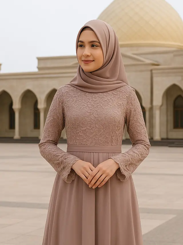 Model Dress Brokat Syari untuk Tunangan hingga Akad Nikah (created by AI)