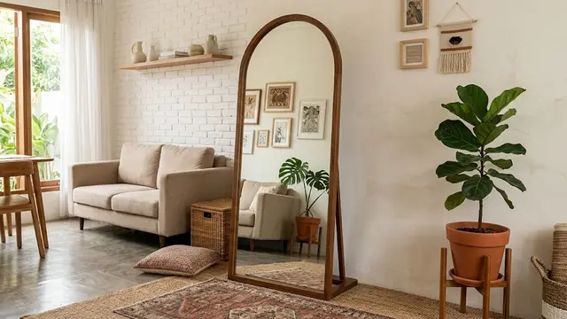 Standing mirror untuk tampilan rumah estetik dan kekinian model lengkung