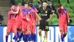Pemain Chelsea Timo Werner merayakan bersama rekan satu timnya setelah mencetak gol ke gawang Krasnodar pada pertandingan Grup E Liga Champions di Krasnodar, Rusia, Rabu (28/10/2020). Chelsea membungkam Krasnodar dengan skor 4-0. (AP Photo)
