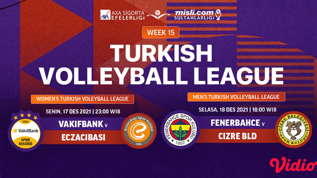 Link Live Streaming Turkish Volleyball League Matchweek 15 di Vidio, 18 Januari 2022