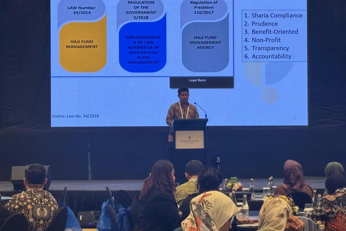 Anggota Dewan Pengawas Badan Pengelola Keuangan Haji (BPKH), Mulyadi, saat menjadi keynote speaker pada acara Internasional AppliedHE Xchange 2025 yang digelar Universitas Sebelas Maret (UNS) di Bali, Senin 24 Februari 2025 (Istimewa)