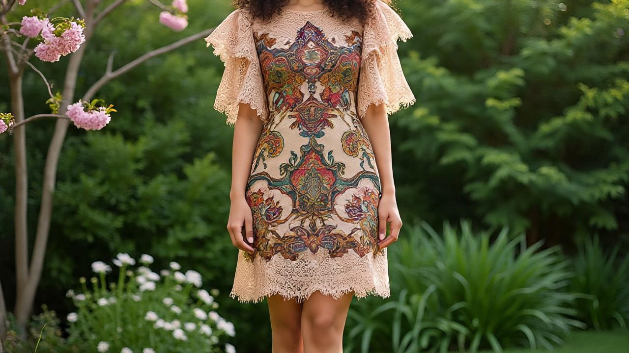 llustrasi Kebaya Brokat Lengan Ruffle