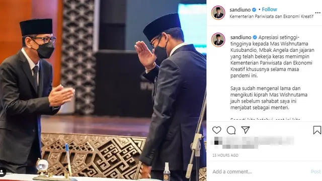 Dilantik Jadi Menparekraf, Sandiaga Uno Sampaikan Apresiasi untuk Wishnutama