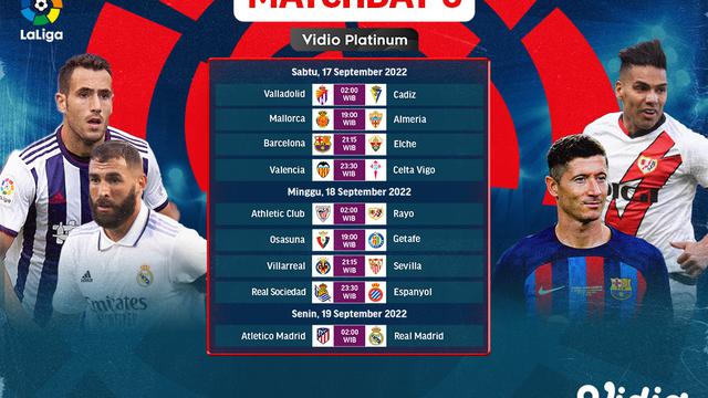 Jadwal dan Live Streaming Liga Spanyol Matchday 6 di Vidio, 17-19 September 2022