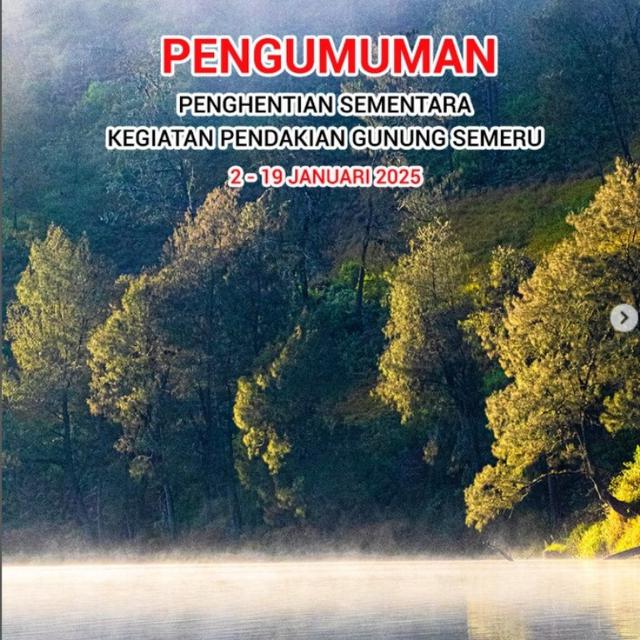 Gunung Semeru Masih Erupsi di Tahun Baru 2025, Kegiatan Pendakian Dihentikan Sementara