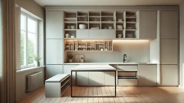 Meja Dapur dengan Kabinet Built-in untuk Ruang Terbatas (Foto: Rizka Nur Laily via ChatGPT)