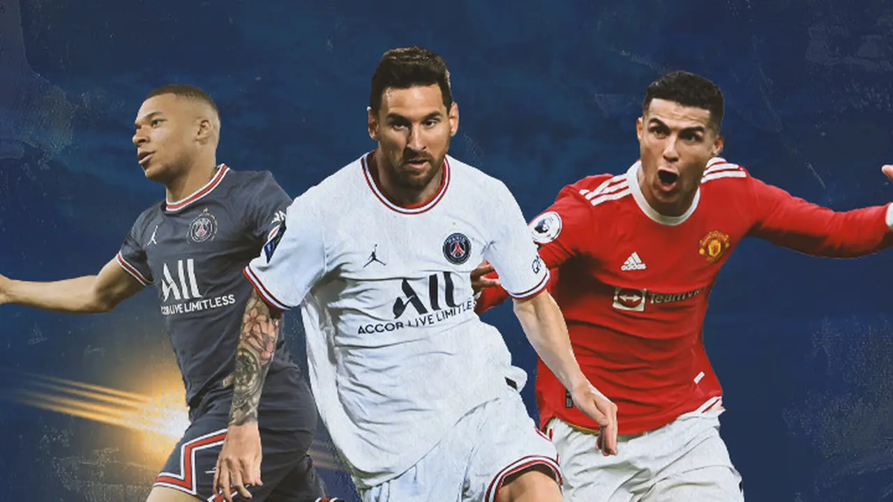 Ilustrasi - Lionel Messi, Cristiano Ronaldo, Kylian Mbappe