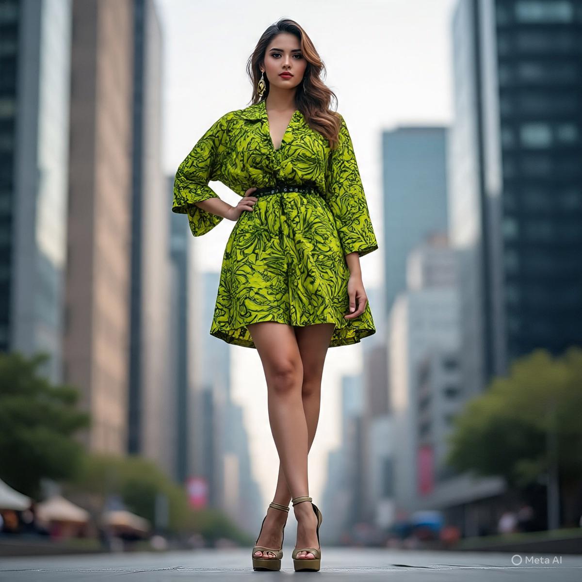 Ilustrasi Dress Batik Warna Hijau