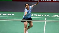 Tunggal putri Indonesia, Gregoria Mariska Tunjung, tampil pada babak 16 besar Indonesia Open 2024 di Istora, Senayan, Jakarta, Kamis (6/6/2024). (Bola.com/PBSI)