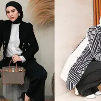 Ciptakan tampilan lady boss dengan padanan celana hitam, blazer dan kemeja ala Irish Bella. [Foto: IG/_irishbella_].