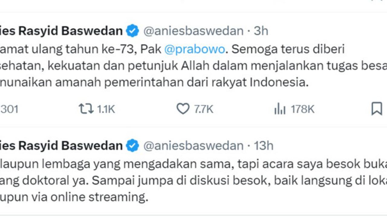 Anies Baswedan Ucapkan Selamat Ulang Tahun ke Prabowo: Semoga Diberi Petunjuk Jalankan Tugas Besar Amanah dari Rakyat