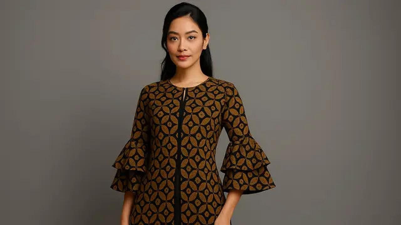 7 Model Baju Batik Lengan Lonceng Dua Tingkat Motif Kawung Modern, Anggun dan Elegan