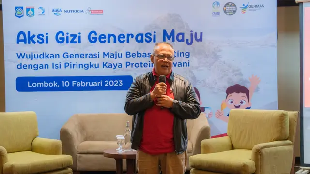 Corporate Communication Director Danone Indonesia Arif Mujahidin saat memberikan pemaparan di acara Aksi Gizi Generasi Maju. (Sumber: Dokumentasi Danone Indonesia)