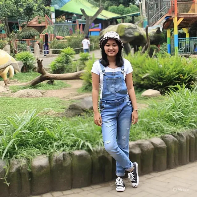 Outfit ke Kebun Binatang Comfy Chic dengan Overall atau Baju Kodok Jeans
